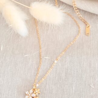 Edelstahl Kette Damen 18K vergoldet - Elegante Zirkonia-Blüte goldfarben "Lilia"