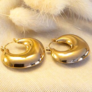 Edelstahl Creolen Damen 18K vergoldet – Bauchige Chunky Ohrringe goldfarben „Nora“