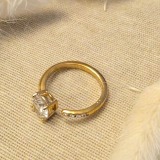 Edelstahl Solitärring Damen 18K vergoldet – Zirkonia Ring Gr. 54 (leicht anpassbar) goldfarben „Lumina“