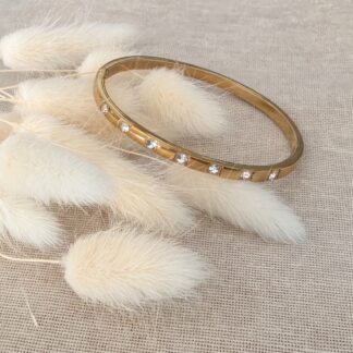 Edelstahl Armreif Damen 18K vergoldet – Bangle mit Zirkonia Steinen goldfarben „Elena“