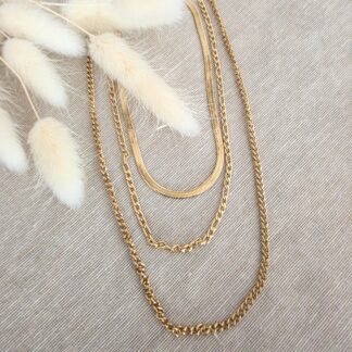Edelstahl Kette Damen 18K vergoldet – 3-reihige Layering Halskette goldfarben „Aurelia“