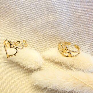 Edelstahl Ring Set Damen 18K vergoldet – 2er Set verstellbare Ringe goldfarben „Lovia & Amara“